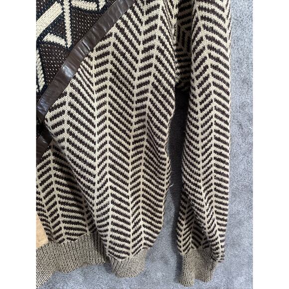 Deerskin Trading Post Sweater Large Wool Suede Brown V Neck Southwestern Vtg - Picture 6 of 16